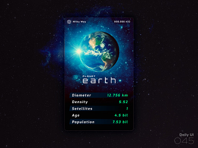 Daily UI #045 045 dailyui galaxy info card planet planet earth