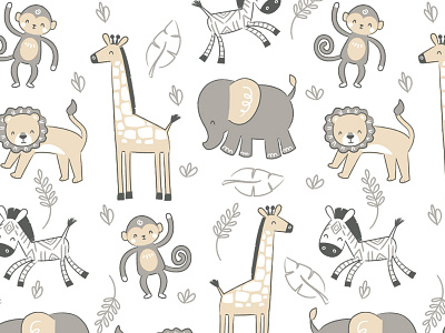 Safari Print baby baby clothing elephant giraffe illustration lion pattern repeat pattern safari zebra