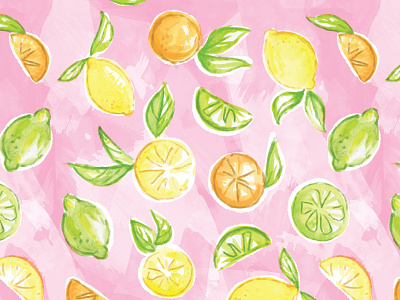 Citrus Repeat Pattern citrus cute fruit illustrator photoshop pink repeat pattern watercolor