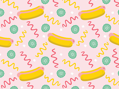 Hot Dog Repeat Pattern cookout cute hot dog illustration illustrator ketchup memorial day mustard pattern pickle repeat pattern summer