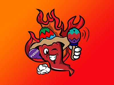 Cinco May Five character design fire fuego hot pepper sombrero