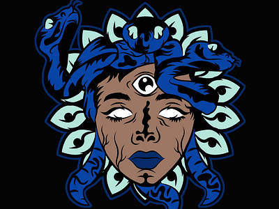 (Black) Medusa black medusa blue iced medusa one eyed snakes stoned