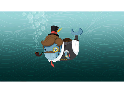 Mr. Moby character design illustration nautical vector water waves whale