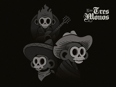 Los Tres Monos cartoon character design graphic design mexican monkey skull vector