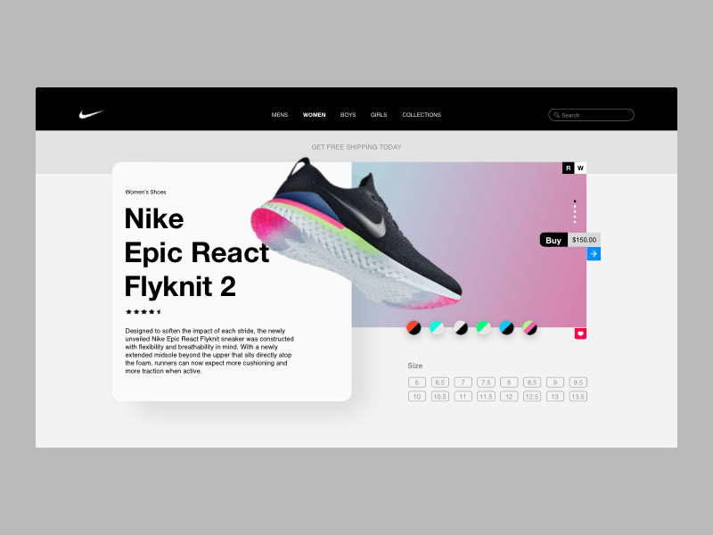 Nike Product Page graphic design layout nike principleapp prototype shoe sketchapp ui web design