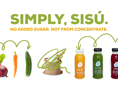 SiSú: Get The Good In, Summer Campaign advertisement drink flat hand drawn muted product summer vegetables