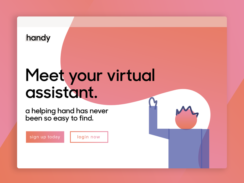 Virtual Assistant Homepage peach orange pink web design design illustration semi flat gradient color transition colour transition landing page illustration website product page product landing page signup login homepage