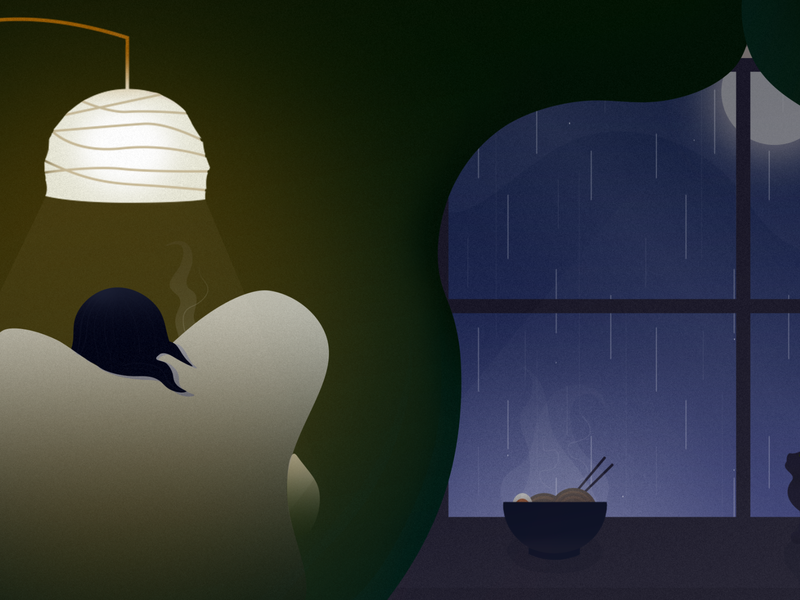 Cosy Evening Doodle graphic art steam food kitty create daily creative illustration home house ramen cat inside rainfall evening cosy