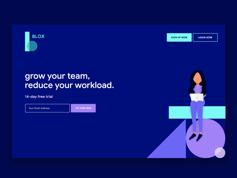 Building "Blox" Digital Team concept flat design block colour block color illustration character designs signup free trial saas platform digital team website homepage character design