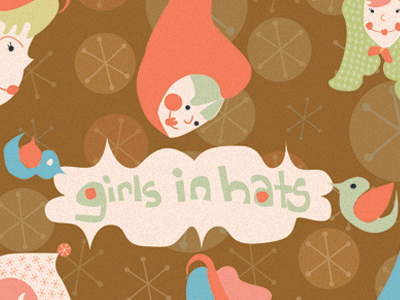 Girls in hats Brown illustration pattern design