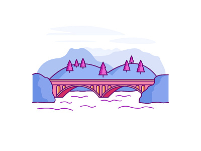 Bridge bridge illustrations mountains sea trees