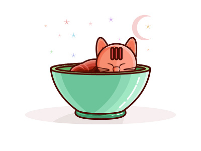 A sleeping kitten illustration，kitten，sleep，night linear