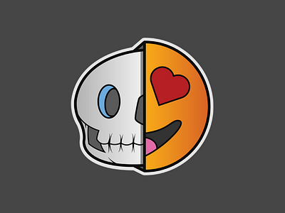 Half skull & heart eyes. cute design emoji gradient illustration love skull sticker vector