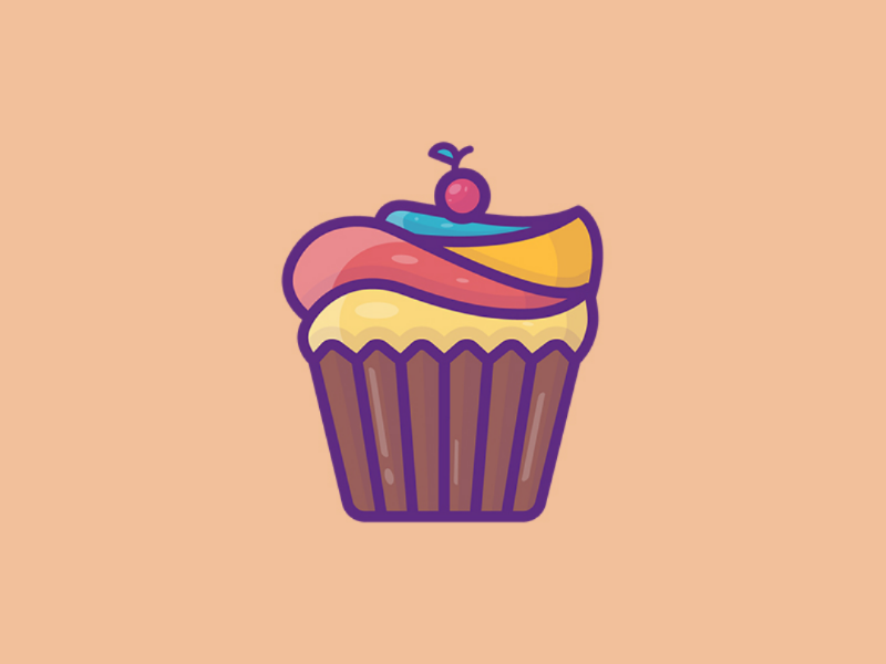 Cupcake 🧁 yummy outline sticker simple vector minimal design fun food illustration colorful cute cupcake