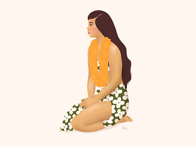 Pareo aloha flowers girl hawaii illustration lei pareo