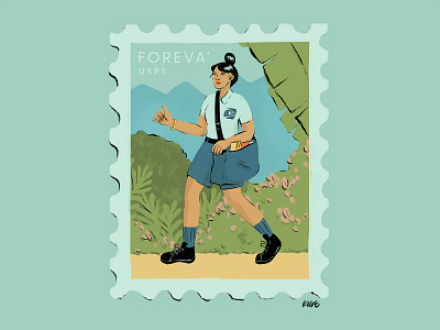 USPS Forever Stamp aloha foreva hawaii illustration letter carrier mail mail carrier mail woman shaka usps