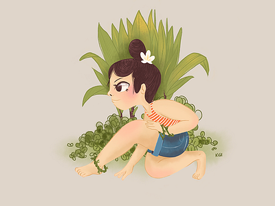 Hide And Seek character design garden girl hawaii illustration ti leaf