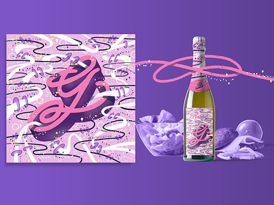 2021 36DOT Series - Letter G 3d lettering alphabet hand lettering illustration mockup packaging pattern design pink procreate ribbons rose whimsical wine label