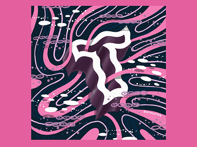 2021 36DOT Series - Letter T alphabet beautiful mess chaos floating flowing fluid hand drawn hand lettering illustration pattern pink playful ribbons squiggles swirls typography whimsical