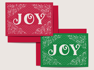 JOY / 2019 Seasonal Card Design christmas card elegant festive green greeting card hand drawn hand lettering illustration red ribbons seasonal stationery design whimsical