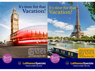 Lufthansa Campaign - 2 Tickets for the price of one graphic design lufthansa poster product travel visuals