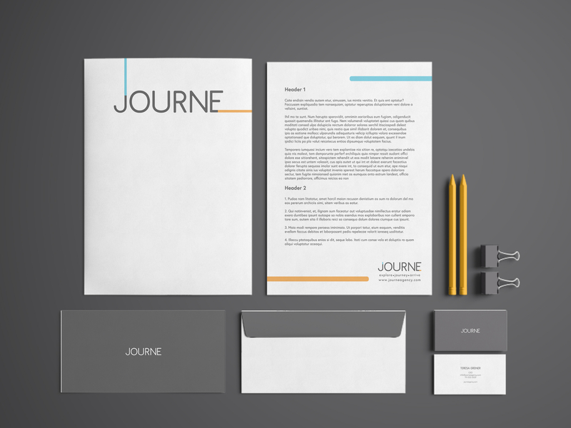 Journe Stationary Mockup brand branding bright color design logo typography vector