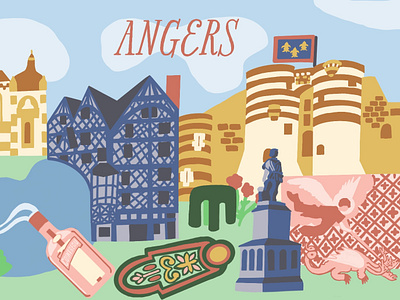 Angers, France Illustration bright color illustration procreate travel