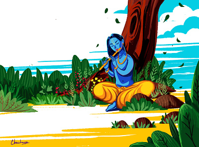 The flute player art artist digitalart flute fluteplayer graphic design illustration illustrator jungle krishna.lord krishna lover player vector vectorart