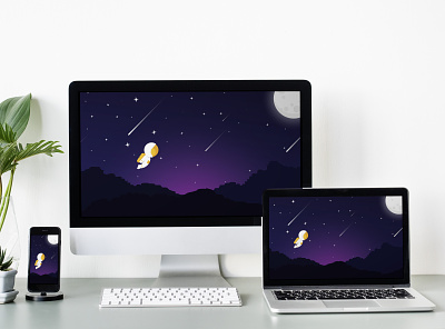 Flying to the moon 4k brand color design desktop dream flat graphicdesign illustration knowledge love moon vector wallpaper