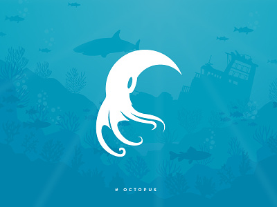 octopus illustration animation blue brand branding color design flat icon illustration logo octopus power sea under water vector water