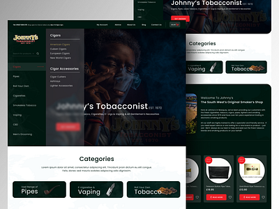 Johnny's tobacconist landing page 2021 branding design e commers flat graphic design landing page site tobacco ui