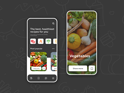 Recipes food App 2020 app color design flat icon trend typography ui ux vector
