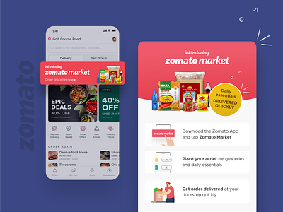 Introducing Zomato Market! design figma food groceries illustration mobile app ui ui design ui ux ux design zomato zomato market