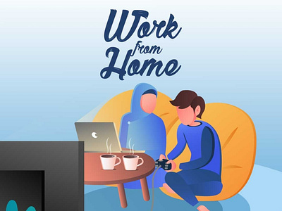 Muslim Family Work from Home design flat illustration illustrator vector