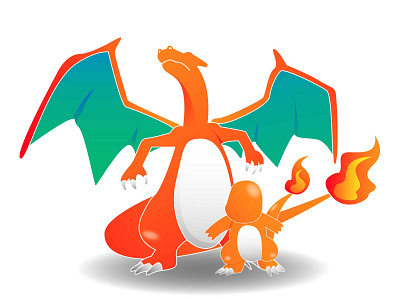 Simple Flat Design - Charmander & Charizard from Pokemon Gen 1st creative idea design flat illustration illustrator logo minimal ui vector