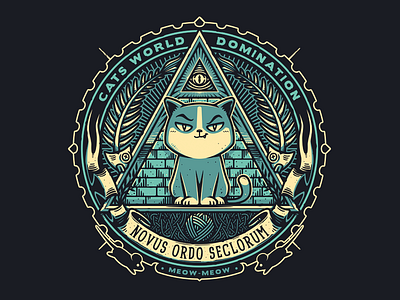 Illumeownati cartoon cat cats design illuminati illustration meow patch retro sticker t shirt tee typography vector