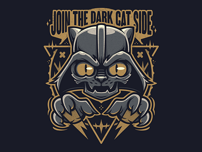 Dark Cat Side cartoon cat dark side darth vader design fun funny humor illustration retro stickers t shirt tee vector vintage