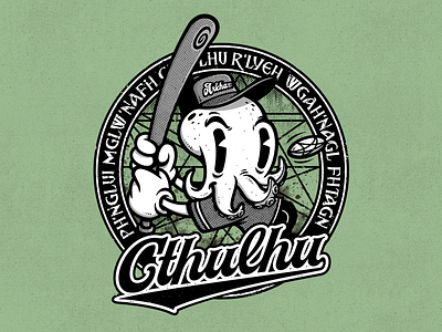Player Cthulhu baseball cartoon cthulhu design funny illustration sport stickers t shirt tee typo typography vector