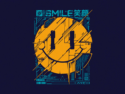 Cyber Smile cartoon cyberpunk design illustration smile t shirt tech tee vector