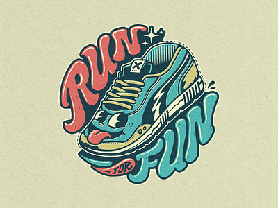 Run 4 Fun design fitness illustration logo patches retro cartoon run runner stickers t shirt tee typography vector