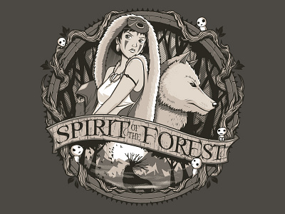 Spirit of the Forest anime cartoon illustration mononoke spirit t shirt tee vector wolf