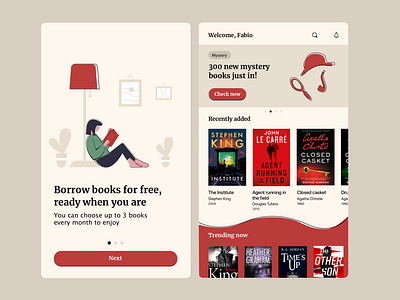 Library app books bookstore design flat illustration library minimal ui vector