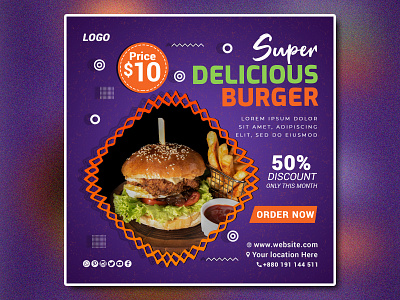 Super Delicious Burger Food Social Media Post Banner Template PS free social media banners social media banner design ideas social media banner images social media banner mockup social media banner psd social media marketing banner social media promotion banner