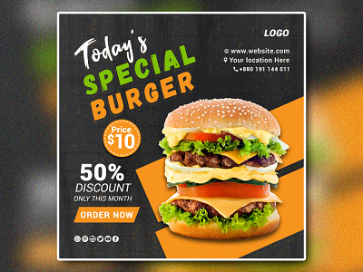 Today's Special Burger Food Social Media Post Banner Template PS free social media banners social media banner design ideas social media banner images social media banner mockup social media banner psd social media marketing banner social media promotion banner