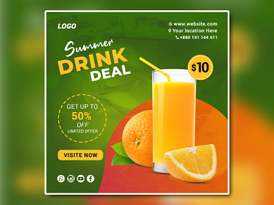 Summer Drink Deal Food Social Media Post Banner Template PSD free social media banners social media banner design ideas social media banner images social media banner mockup social media banner psd social media marketing banner social media promotion banner