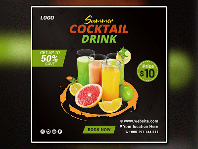 Summer Cocktail Drink Food Social Media Post Banner Template free social media banners social media banner design ideas social media banner images social media banner mockup social media banner psd social media marketing banner social media promotion banner