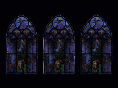 Dark Designs > Dark Times bats caged collage covid19 esoteric plague stained glass virus window
