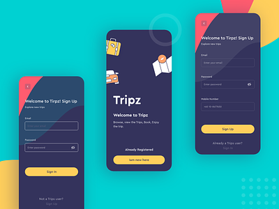 TRIPZ Sign-up/Sign-in app app design splitbill travelappdesign trip tripz