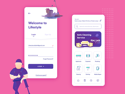 Lifestyle login and home screen appdesign homeneedappdesign homeservices loginpagedesign serviceappdesign ui ux