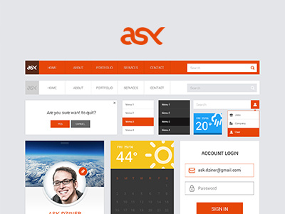 ASK FREE UI Kit download flat free freebies orange photoshop psd ui kits ui pack